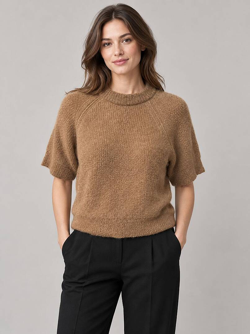 %100 Yün Bisiklet Yaka Kadın Kazak Kısa Kollu - 1