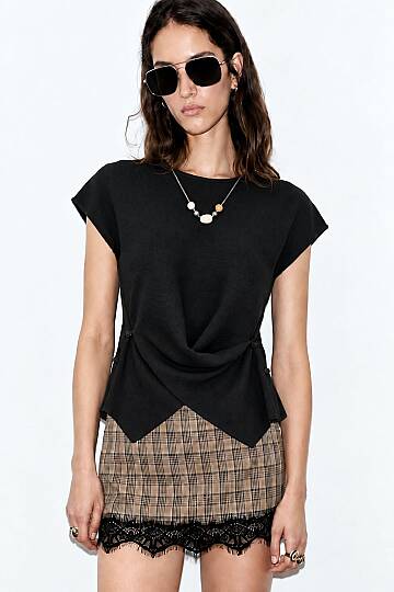 Asimetrik Drapeli Triko Bluz - 6