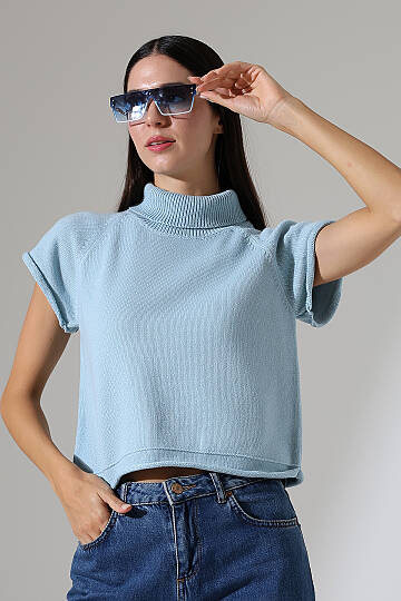 Balıkçı Yaka Kısa Kollu Triko Kazak Kadın Slim Fit Yumuşak Dokulu Şık Günlük Kazak