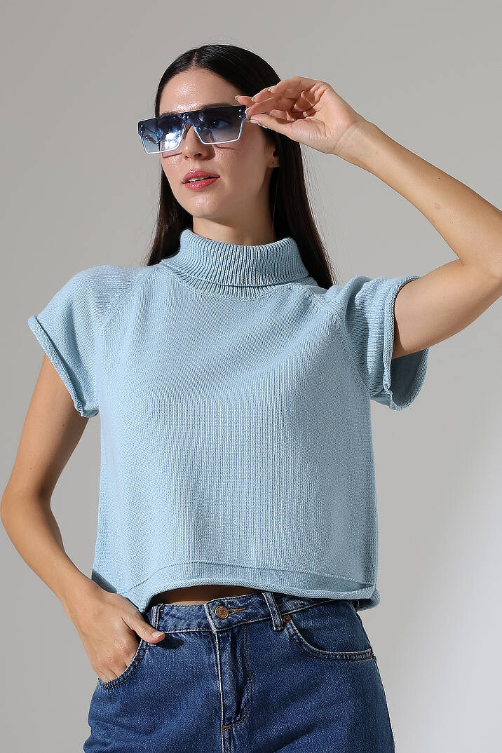 Balıkçı Yaka Kısa Kollu Triko Kazak Kadın Slim Fit Yumuşak Dokulu Şık Günlük Kazak - 1