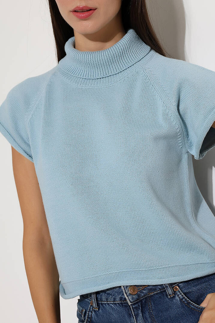 Balıkçı Yaka Kısa Kollu Triko Kazak Kadın Slim Fit Yumuşak Dokulu Şık Günlük Kazak - 6