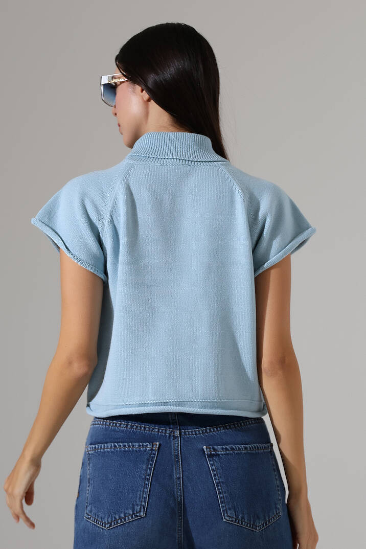 Balıkçı Yaka Kısa Kollu Triko Kazak Kadın Slim Fit Yumuşak Dokulu Şık Günlük Kazak - 8