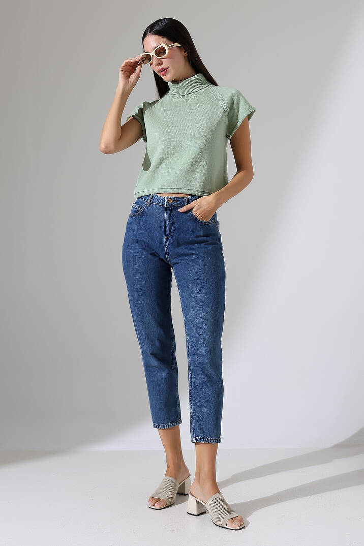 Balıkçı Yaka Kısa Kollu Triko Kazak Kadın Slim Fit Yumuşak Dokulu Şık Günlük Kazak - 9