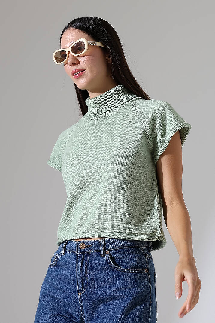 Balıkçı Yaka Kısa Kollu Triko Kazak Kadın Slim Fit Yumuşak Dokulu Şık Günlük Kazak - 2