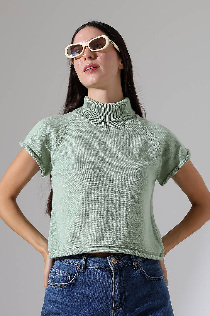 Balıkçı Yaka Kısa Kollu Triko Kazak Kadın Slim Fit Yumuşak Dokulu Şık Günlük Kazak - 10