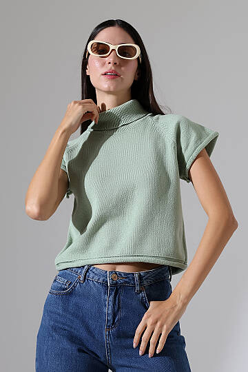 Balıkçı Yaka Kısa Kollu Triko Kazak Kadın Slim Fit Yumuşak Dokulu Şık Günlük Kazak - 11