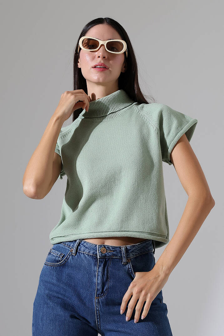 Balıkçı Yaka Kısa Kollu Triko Kazak Kadın Slim Fit Yumuşak Dokulu Şık Günlük Kazak - 11