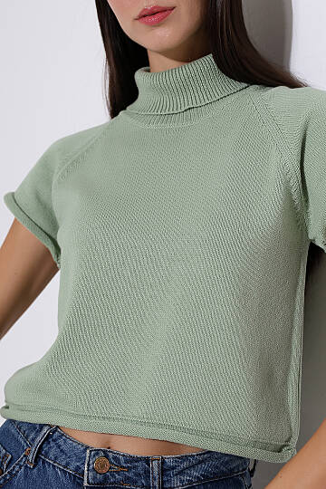 Balıkçı Yaka Kısa Kollu Triko Kazak Kadın Slim Fit Yumuşak Dokulu Şık Günlük Kazak - 13