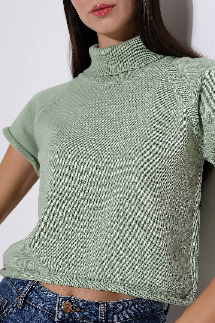 Balıkçı Yaka Kısa Kollu Triko Kazak Kadın Slim Fit Yumuşak Dokulu Şık Günlük Kazak - 13