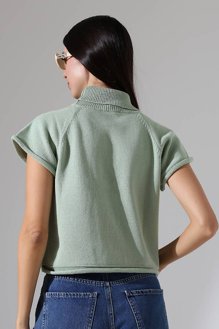 Balıkçı Yaka Kısa Kollu Triko Kazak Kadın Slim Fit Yumuşak Dokulu Şık Günlük Kazak - 15