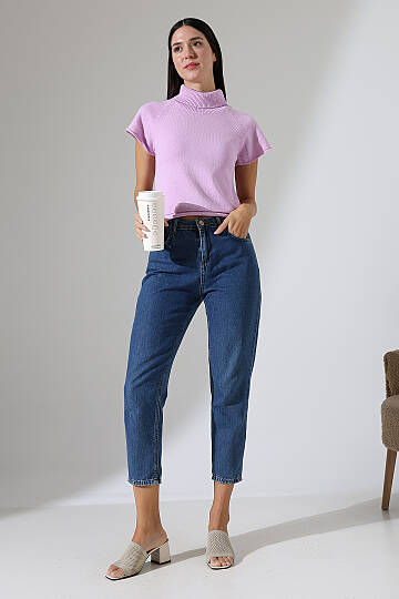 Balıkçı Yaka Kısa Kollu Triko Kazak Kadın Slim Fit Yumuşak Dokulu Şık Günlük Kazak - 16