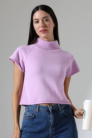Balıkçı Yaka Kısa Kollu Triko Kazak Kadın Slim Fit Yumuşak Dokulu Şık Günlük Kazak - 3