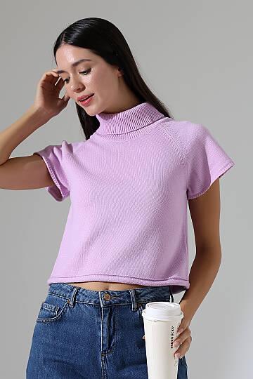 Balıkçı Yaka Kısa Kollu Triko Kazak Kadın Slim Fit Yumuşak Dokulu Şık Günlük Kazak - 17