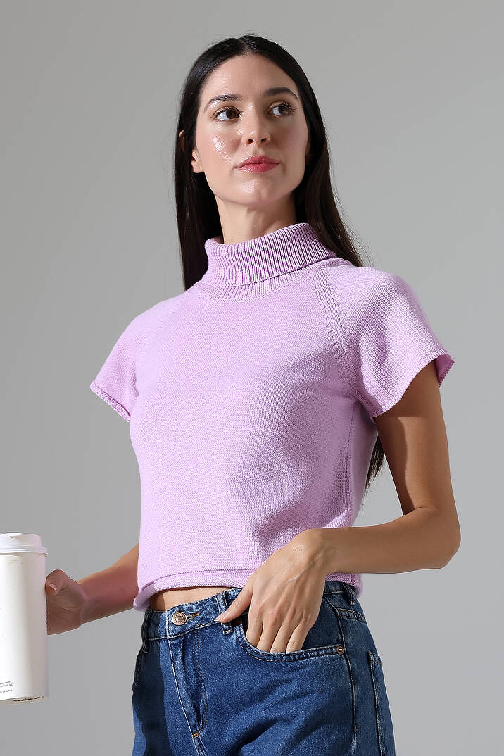 Balıkçı Yaka Kısa Kollu Triko Kazak Kadın Slim Fit Yumuşak Dokulu Şık Günlük Kazak - 18