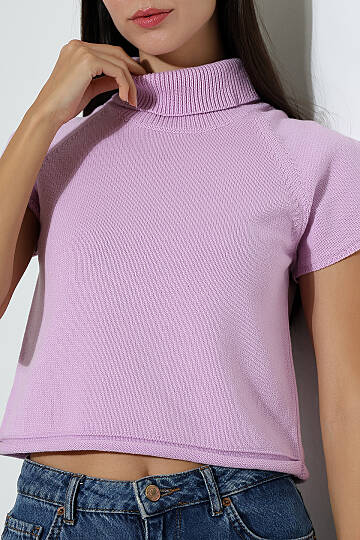 Balıkçı Yaka Kısa Kollu Triko Kazak Kadın Slim Fit Yumuşak Dokulu Şık Günlük Kazak - 20
