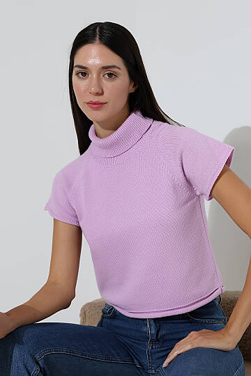 Balıkçı Yaka Kısa Kollu Triko Kazak Kadın Slim Fit Yumuşak Dokulu Şık Günlük Kazak - 21