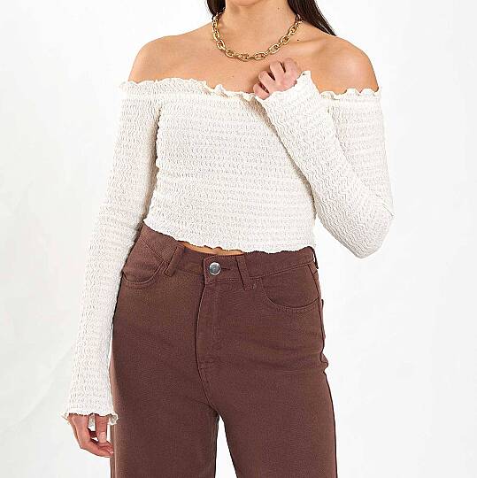 Kayık Yaka Crop Bluz