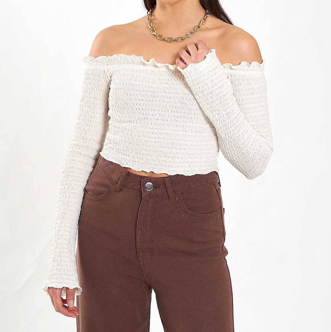 Kayık Yaka Crop Bluz - 1