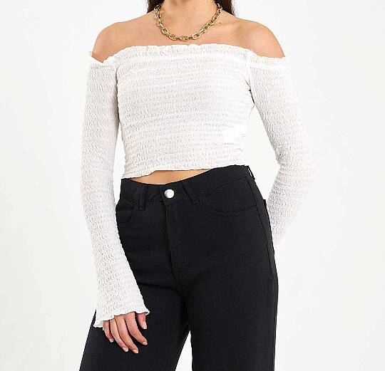 Kayık Yaka Crop Bluz - 3