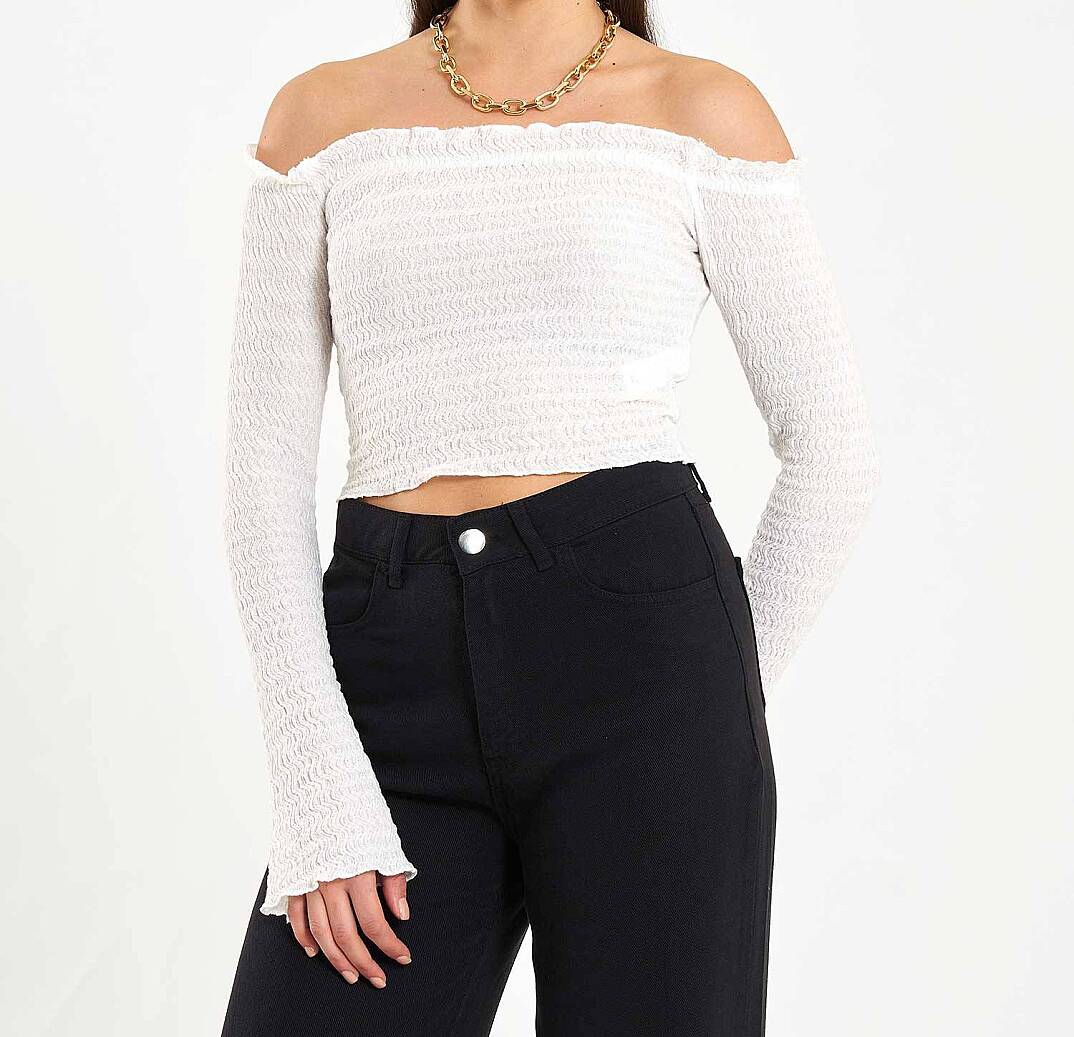 Kayık Yaka Crop Bluz - 3