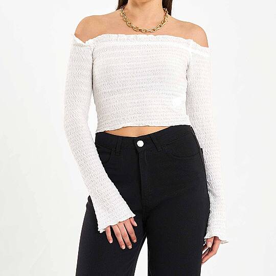 Kayık Yaka Crop Bluz - 4
