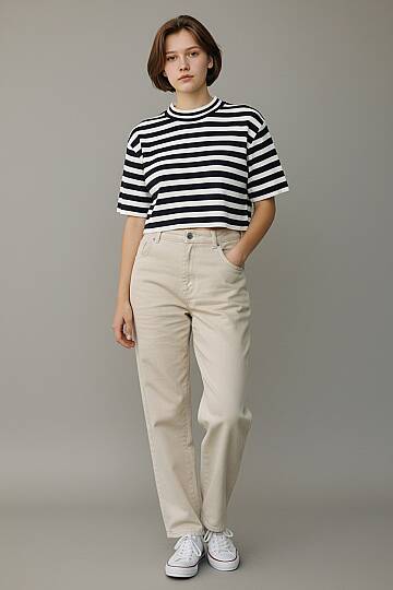 Oversize Çizgili Triko Crop
