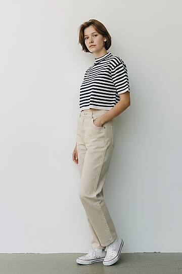Oversize Çizgili Triko Crop - 2