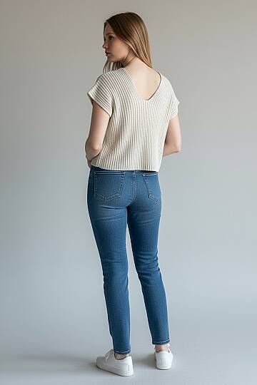 Oversize V Yaka Triko Bluz %100 Pamuk - 5