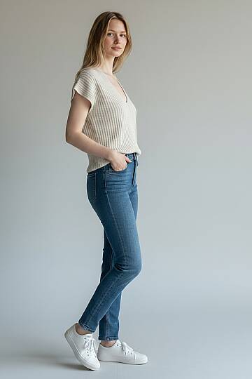 Oversize V Yaka Triko Bluz %100 Pamuk - 4