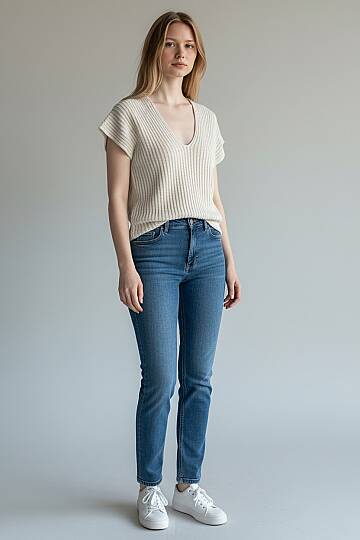 Oversize V Yaka Triko Bluz %100 Pamuk - 3