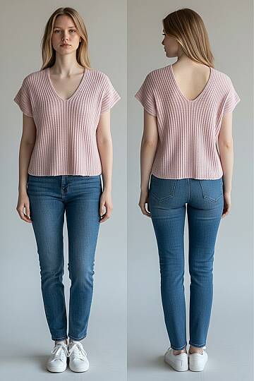 Oversize V Yaka Triko Bluz %100 Pamuk - 2