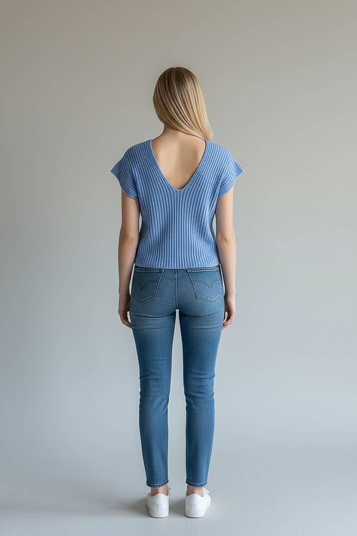 Oversize V Yaka Triko Bluz %100 Pamuk - 7