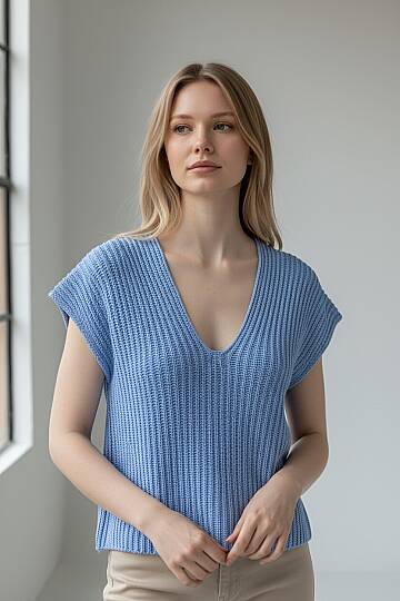 Oversize V Yaka Triko Bluz %100 Pamuk - 6