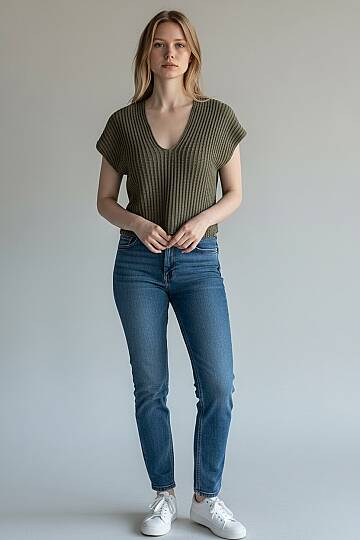 Oversize V Yaka Triko Bluz %100 Pamuk - 8